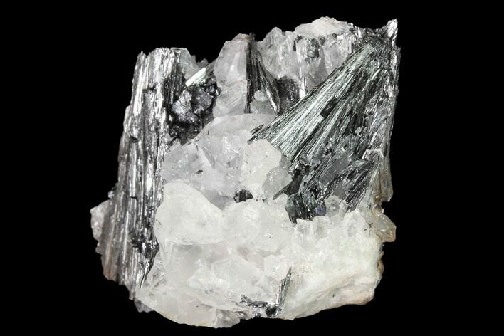 Metallic, Needle-Like Pyrolusite Cystals in Quartz - Morocco #140992